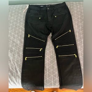 NWT Embellish Men’s Bundy Biker Black Denim Skinny Jeans Size 36x34 Gold Zippers